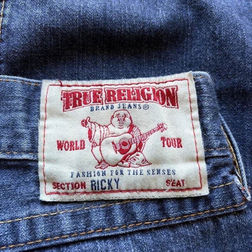 VTG True Religion Jeans Mens 40x30 Blue Ricky Stitch Flap Y2K USA